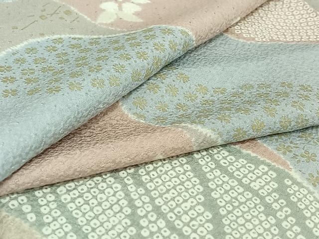 平和屋着物▽上質な小紋 単衣 芝花文 金彩 正絹 逸品 AABI7045jh
