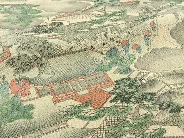 平和屋着物▽上質な小紋 単衣 手描き 人物風景文 鬼しぼ縮緬 正絹 逸品 AABI7047jh