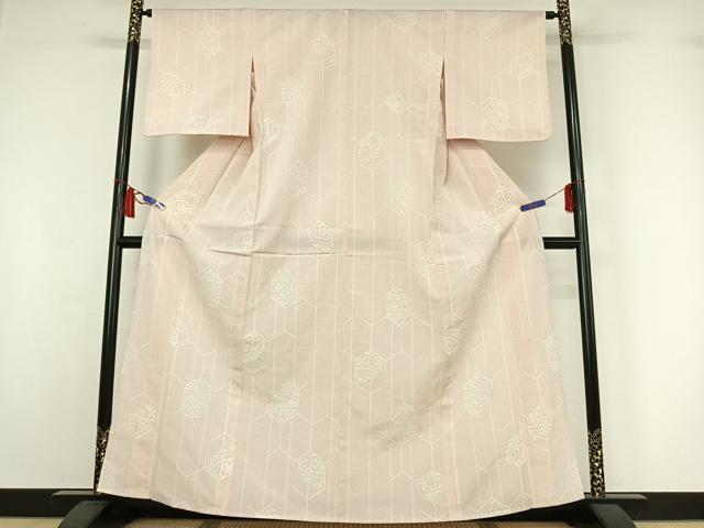 平和屋着物▽本塩沢 単衣 110亀甲 正倉院花文 正絹 逸品 AABI7049jh