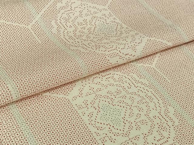 平和屋着物▽本塩沢 単衣 110亀甲 正倉院花文 正絹 逸品 AABI7049jh