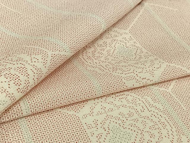 平和屋着物▽本塩沢 単衣 110亀甲 正倉院花文 正絹 逸品 AABI7049jh