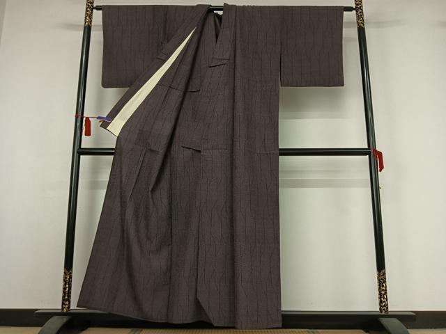 平和屋着物▽本塩沢 単衣 110亀甲 幾何学文様 正絹 逸品 AABI7050jh
