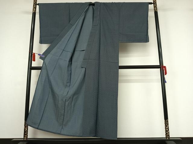 平和屋着物▽男性 お召 単衣 変わり縞 正絹 逸品 AABI7052jh