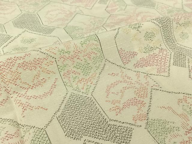 平和屋着物▽上質な紬 単衣 亀甲花文 正絹 逸品 AABI7053jh
