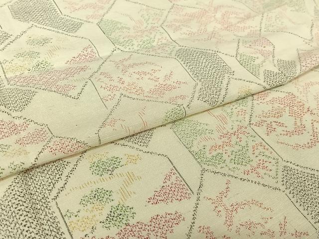 平和屋着物▽上質な紬 単衣 亀甲花文 正絹 逸品 AABI7053jh