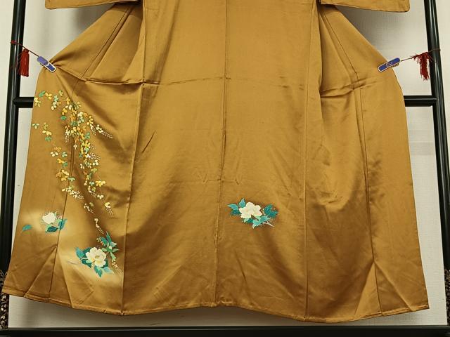 平和屋着物▽訪問着 単衣 草花文 暈し染め 金銀彩 正絹 逸品 AABI7056jh