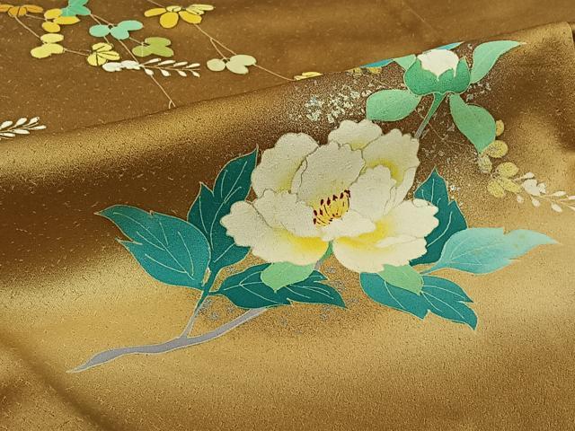 平和屋着物▽訪問着 単衣 草花文 暈し染め 金銀彩 正絹 逸品 AABI7056jh