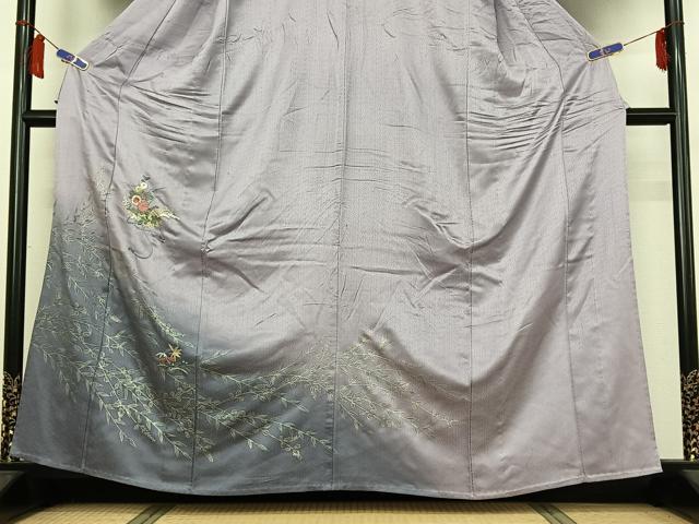 平和屋着物▽訪問着 単衣 刺繍 草花文 暈し染め 金糸 金彩 正絹 逸品 AABI7057jh