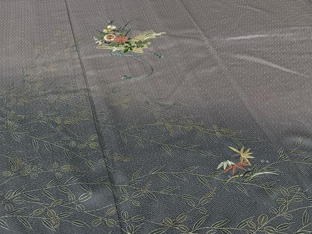 平和屋着物▽訪問着 単衣 刺繍 草花文 暈し染め 金糸 金彩 正絹 逸品 AABI7057jh