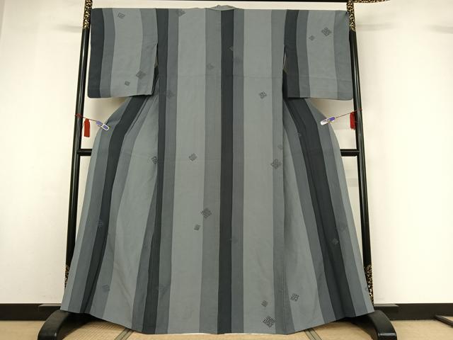 平和屋着物▽上質な小紋 単衣 縞 正絹 逸品 AABI7058jh