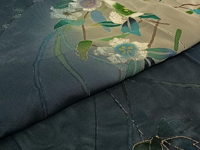 平和屋着物▽訪問着 無双 紗袷 紗×紗 草花文 暈し染め 金彩 正絹 逸品 AABI7060jh