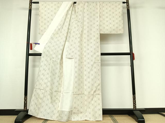 平和屋着物▽上質な紬 単衣 麻の葉文様 正絹 逸品 AABI7061jh