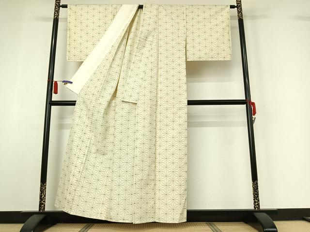 平和屋着物▽上質な紬 単衣 麻の葉文様 正絹 逸品 AABI7063jh