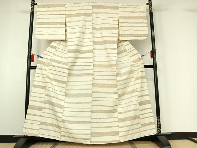 平和屋着物▽上質な紬 単衣 横段文 正絹 逸品 AABI7067jh