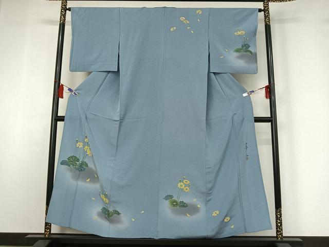 平和屋着物▽友禅作家の巨匠 浅井青仁 訪問着 単衣 手描き 草花文 暈し染め 正絹 逸品 AABI7069jh