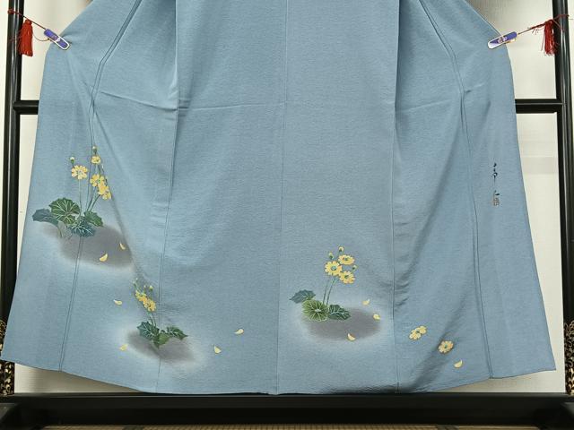 平和屋着物▽友禅作家の巨匠 浅井青仁 訪問着 単衣 手描き 草花文 暈し染め 正絹 逸品 AABI7069jh