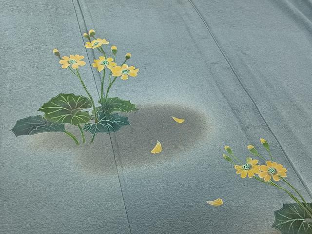 平和屋着物▽友禅作家の巨匠 浅井青仁 訪問着 単衣 手描き 草花文 暈し染め 正絹 逸品 AABI7069jh