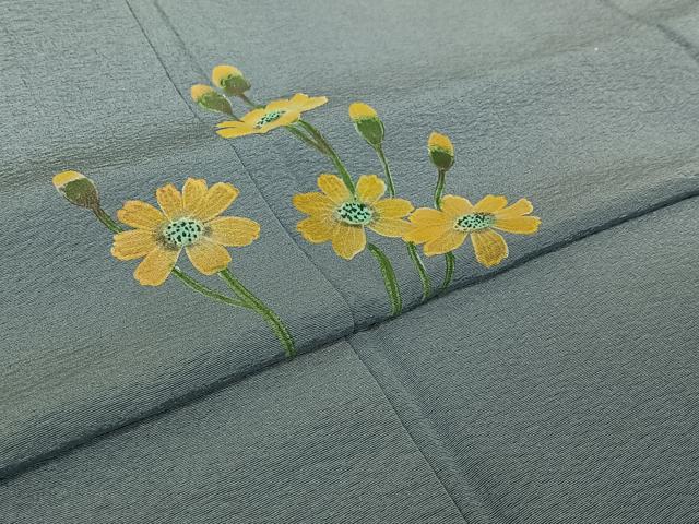 平和屋着物▽友禅作家の巨匠 浅井青仁 訪問着 単衣 手描き 草花文 暈し染め 正絹 逸品 AABI7069jh