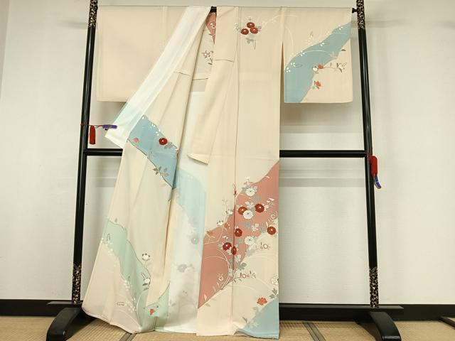 平和屋着物▽訪問着 単衣 草花文 金彩 正絹 逸品 AABI7070jh