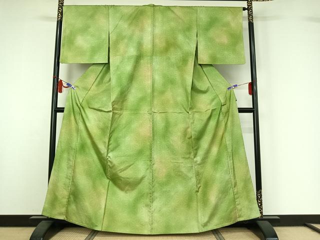 平和屋着物▽上質な小紋 単衣 麻の葉文様 暈し染め 正絹 逸品 AABI7072jh