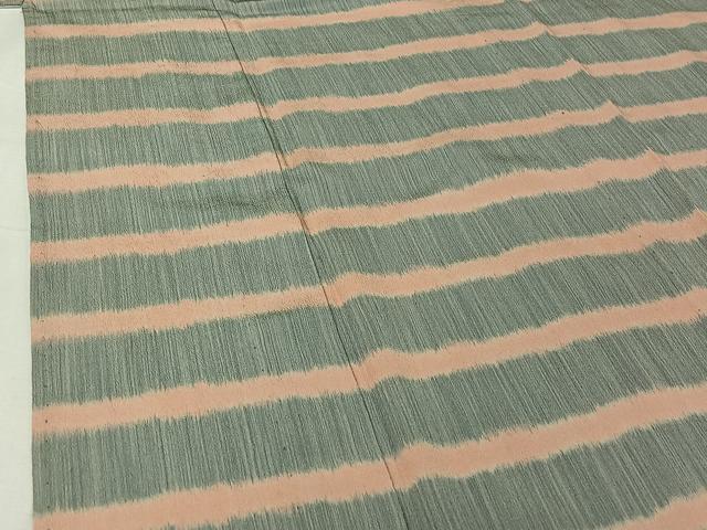 平和屋着物▽お召 単衣 横段文 正絹 逸品 AABI7073jh