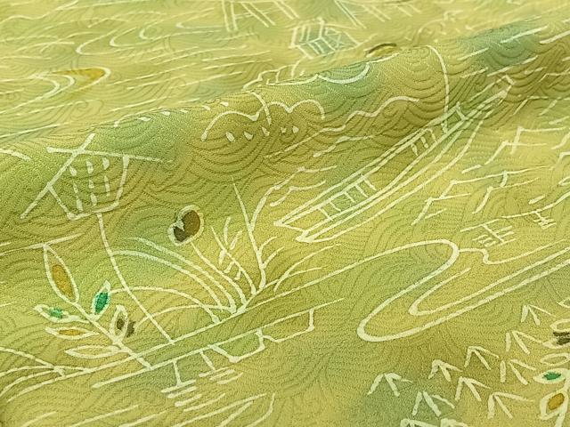 平和屋着物▽上質な小紋 単衣 風景文 正絹 逸品 AABI7074jh