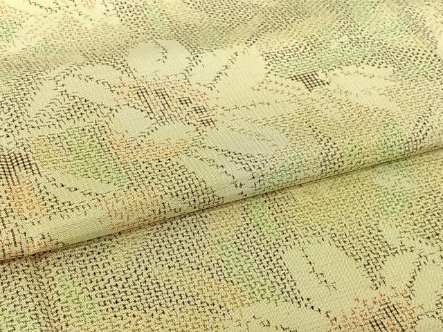 平和屋着物▽上質な紬 単衣 草花文 正絹 逸品 AABI7076jh