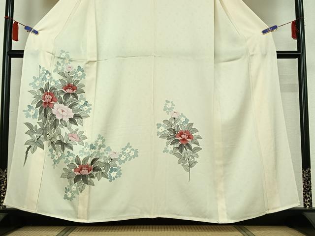 平和屋着物▽訪問着 単衣 手描き 草花文 正絹 逸品 AABI7077jh