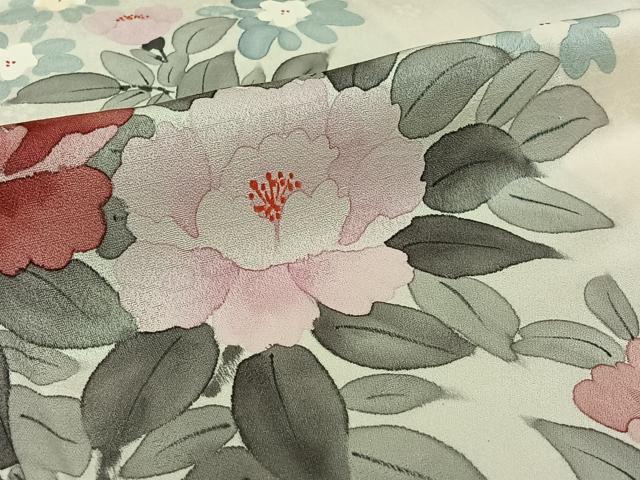 平和屋着物▽訪問着 単衣 手描き 草花文 正絹 逸品 AABI7077jh