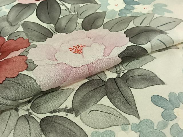 平和屋着物▽訪問着 単衣 手描き 草花文 正絹 逸品 AABI7077jh