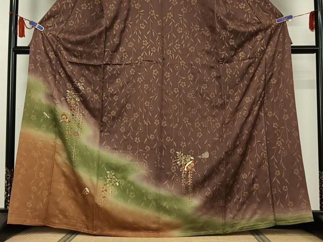 平和屋着物▽訪問着 単衣 刺繍 扇面花文 暈し染め 金銀彩 金銀糸 正絹 逸品 AABI7080jh