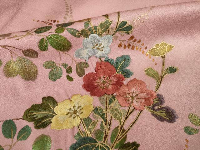 平和屋着物●訪問着 刺繍 草花文 暈し染め 金彩 正絹 逸品 AABI7081ck