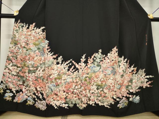 平和屋着物●豪華黒留袖 作家物 刺繍 枝花尽くし 正絹 逸品 AABI7082ck