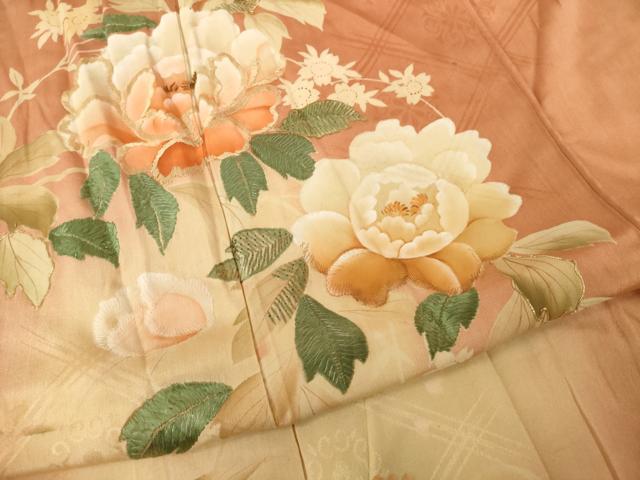 平和屋着物●アンティーク 大正ロマン 色留訪問着 刺繍 花籬文 暈し染め 正絹 逸品 AABI7087ck