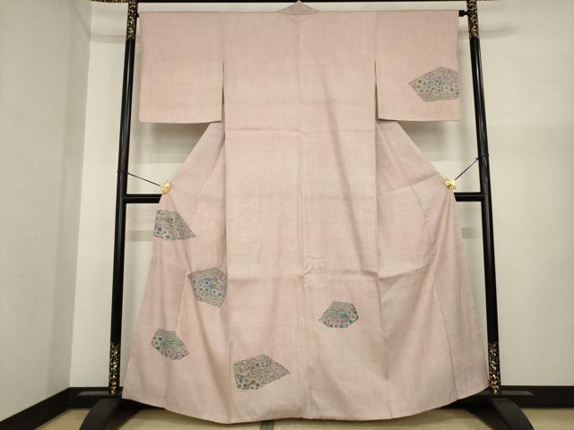 平和屋着物●訪問着 生紬地 草花文 正絹 逸品 AABI7094ck