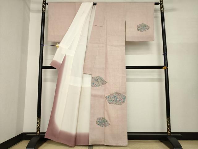 平和屋着物●訪問着 生紬地 草花文 正絹 逸品 AABI7094ck