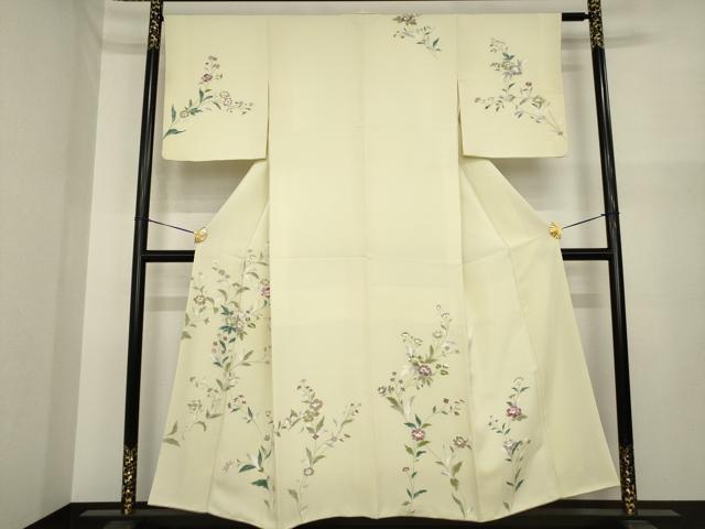 平和屋着物●訪問着 手描き 草花文 金彩 正絹 逸品 AABI7101ck