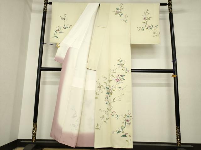 平和屋着物●訪問着 手描き 草花文 金彩 正絹 逸品 AABI7101ck