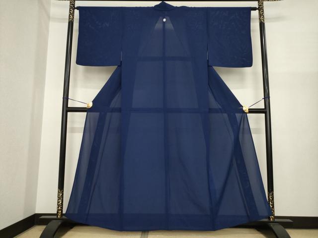 平和屋着物*夏物 色無地 絽 留紺色 正絹 逸品 AABI7130ck