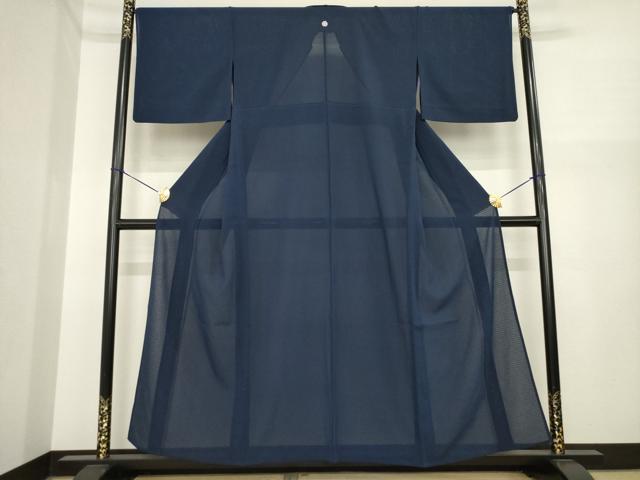平和屋着物*夏物 色無地 絽縮緬 藍鉄色 正絹 逸品 AABI7138ck