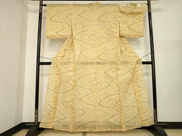 平和屋着物*夏物 小紋 杢目文 小千谷 本場手絞り 反端付き AABI7152ck