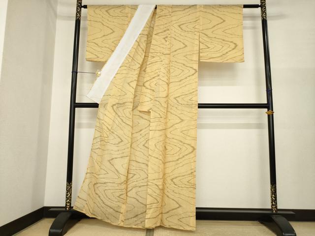 平和屋着物*夏物 小紋 杢目文 小千谷 本場手絞り 反端付き AABI7152ck
