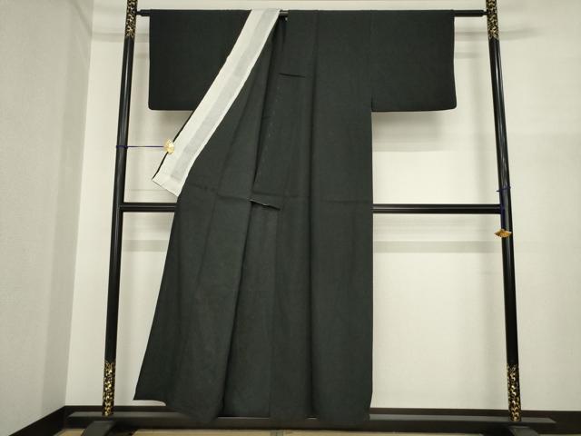 平和屋着物▽上質な色無地 単衣 黒色 銀通し地 正絹 逸品 AABI7158ck