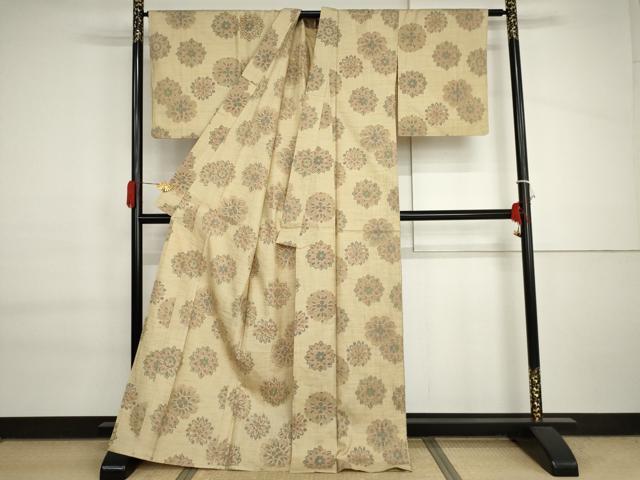 平和屋着物▽上質な紬 単衣 舞花文 正絹 逸品 AABI7167cs