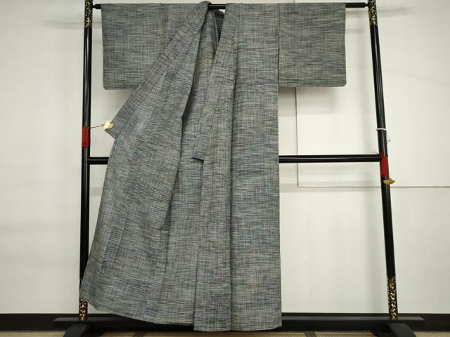 平和屋着物▽上質な紬 単衣 格子 正絹 逸品 AABI7168cs
