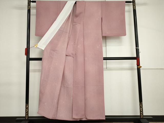 平和屋着物▽上質な色無地 単衣 流水花地紋 桃花色 正絹 逸品 AABI7169cs