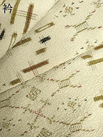 平和屋着物▽お召 単衣 幾何学文様 正絹 逸品 AABI7170cs
