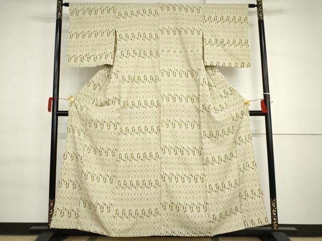平和屋着物▽お召 単衣 幾何学文様 正絹 逸品 AABI7170cs