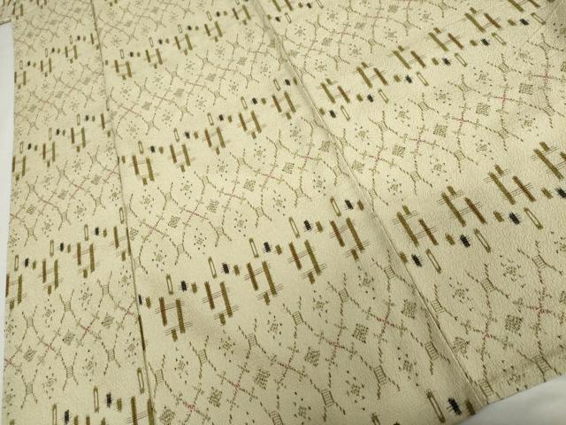 平和屋着物▽お召 単衣 幾何学文様 正絹 逸品 AABI7170cs