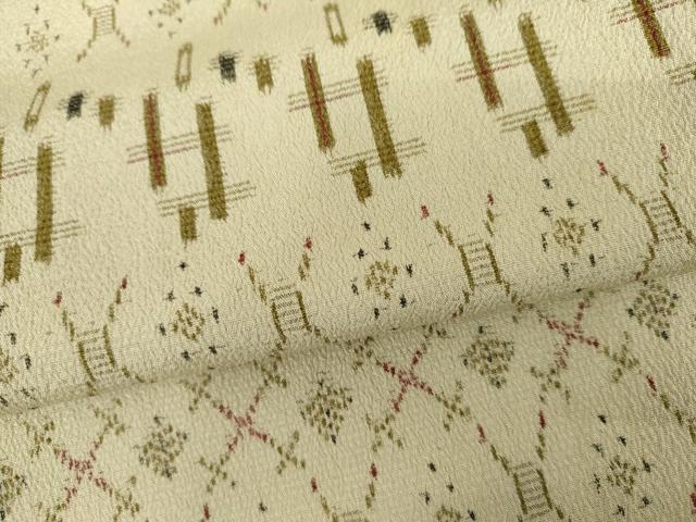 平和屋着物▽お召 単衣 幾何学文様 正絹 逸品 AABI7170cs